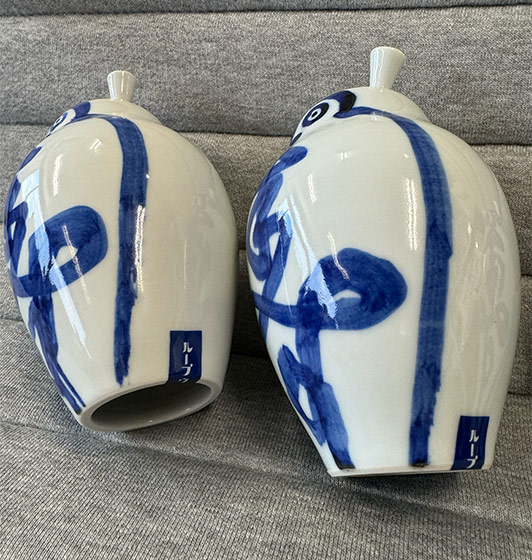 油絵 よっこ ふたつのうつわと青い花 油絵 よっこ様専用 ふたつの