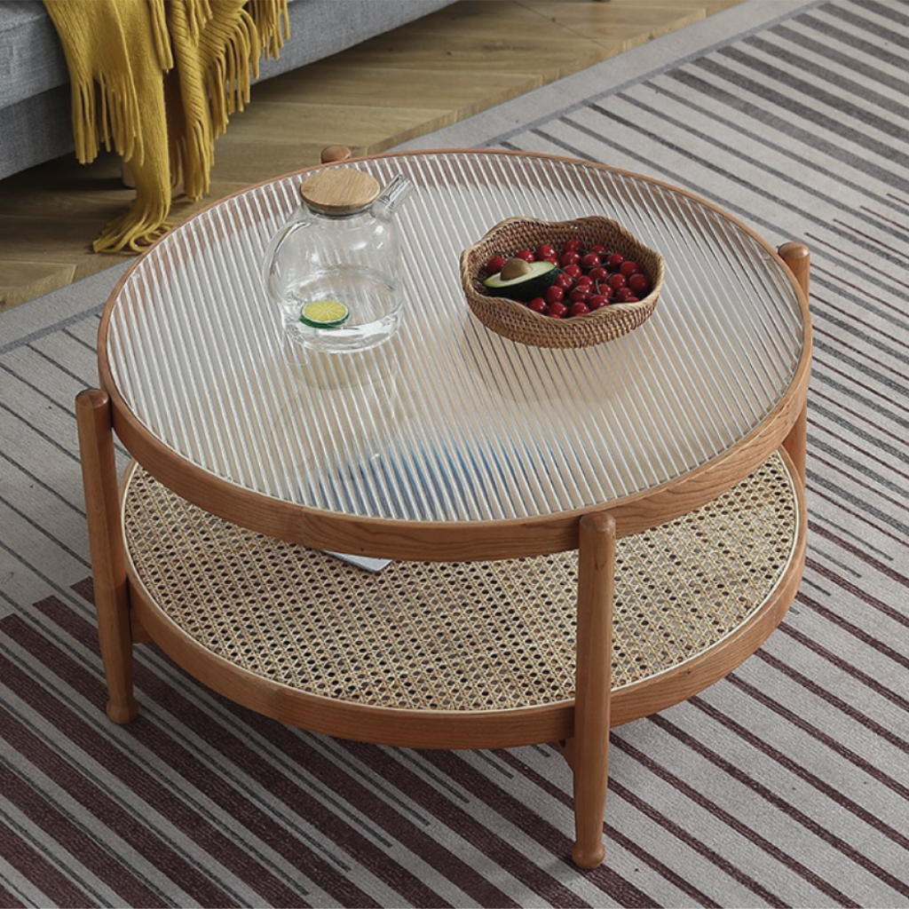 節約 【アンティーク】籐 ラタン ガラスローテーブル センターテーブル