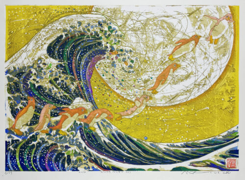 掛け軸”黄金の国”河内成幸 作 河内成幸 木版画展 叱咤する十二神将