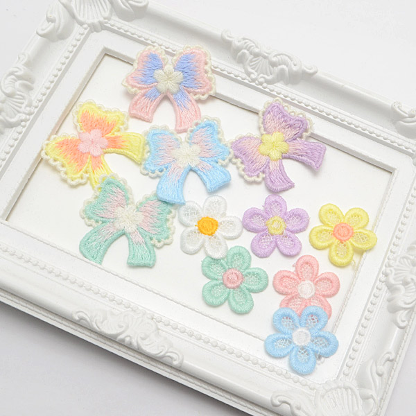 楽天市場】ガーリーリボンとお花の刺繍パーツ 6個 : まんま母さんのりぼん