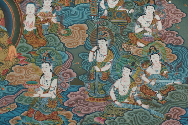 美品 掛け軸 紺紙 阿弥陀如来図 仏画 仏教美術 美術館監修 年中掛け