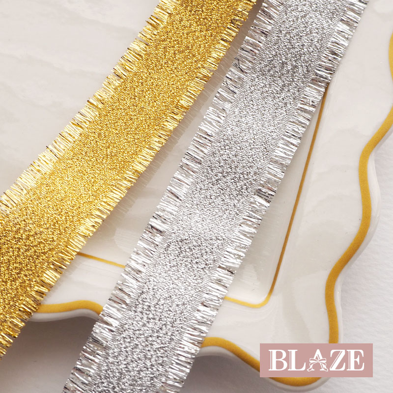 楽天市場】【200cmカット】リボン 23mm幅 ゴールド シルバー フリンジ