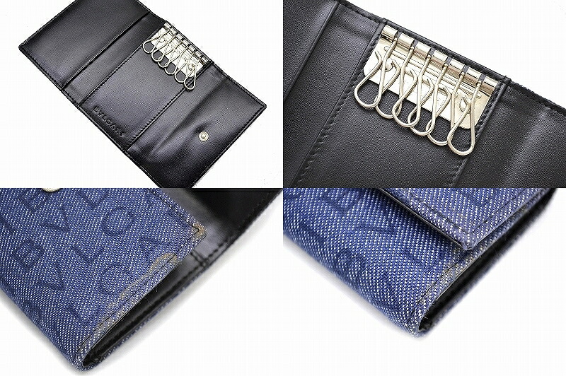 未使用✨ブルガリ グレイン カーブレザー 6連キーケース デニム