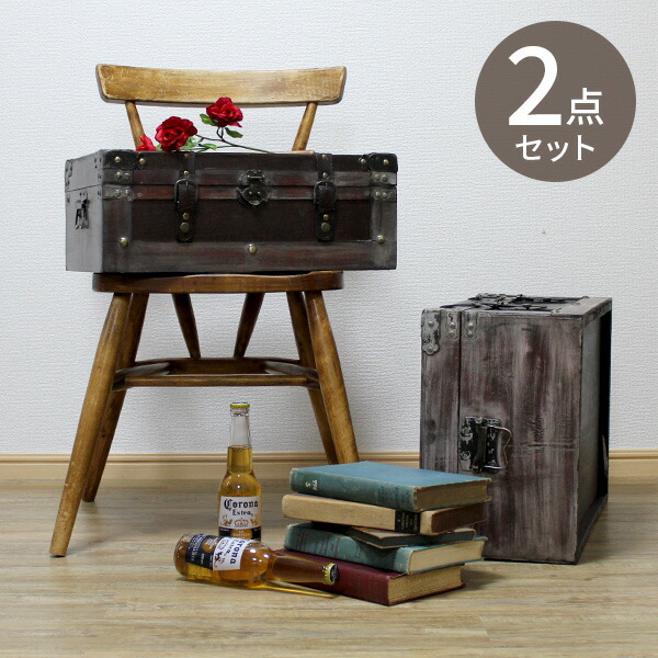 楽天市場】木箱 アンティーク ふた付き トランク収納 ボックス