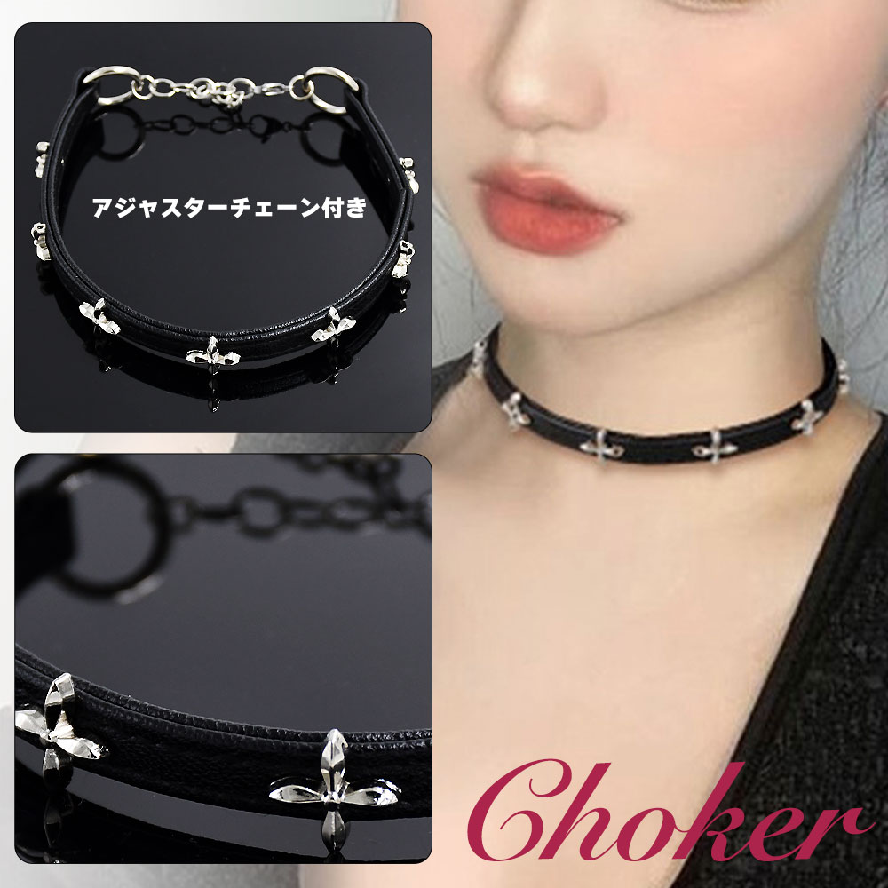 楽天市場】ブラック チョーカー 十字架 レザー ネックレス サイズ調整