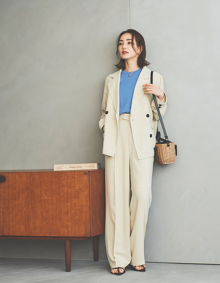 45R チェック柄 リネンタックワイドパンツ ロングキュロット サイズ2