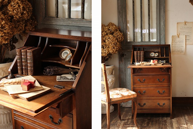 イギリス アンティーク 家具 ライティングビューロー デスク 机 6996d