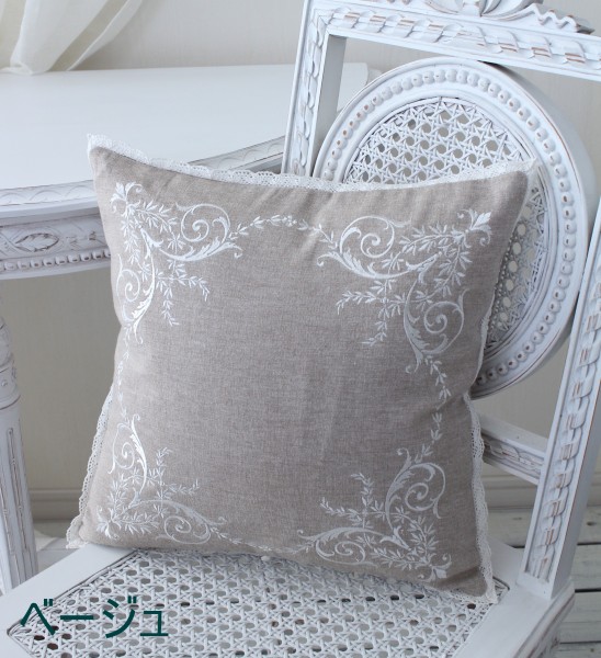 フランスアンティークコットンカバーxシルククッションロココリボン