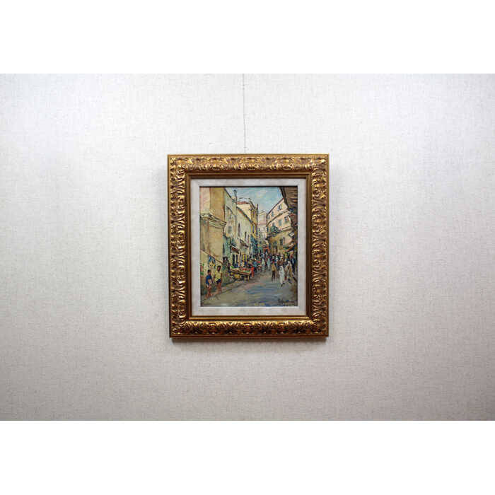 萩谷巌 板に油彩F4河原風景巨匠サロン・ドートンヌ審査員美術年鑑号43