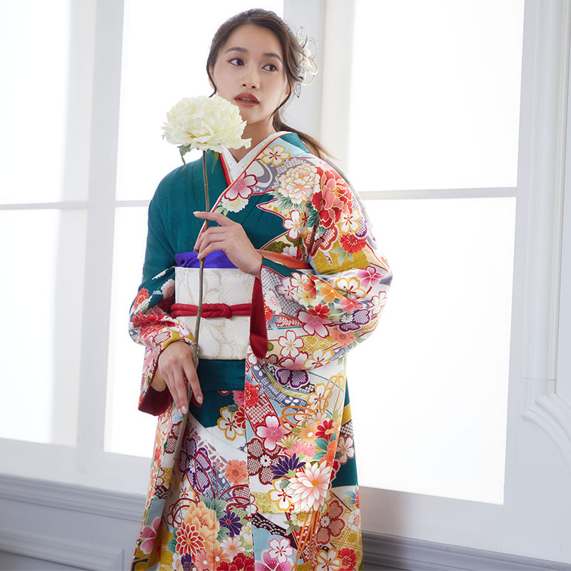 楽天市場】【成人式 振袖 レンタル】RS1667 正絹 深緑 薬玉フルセット