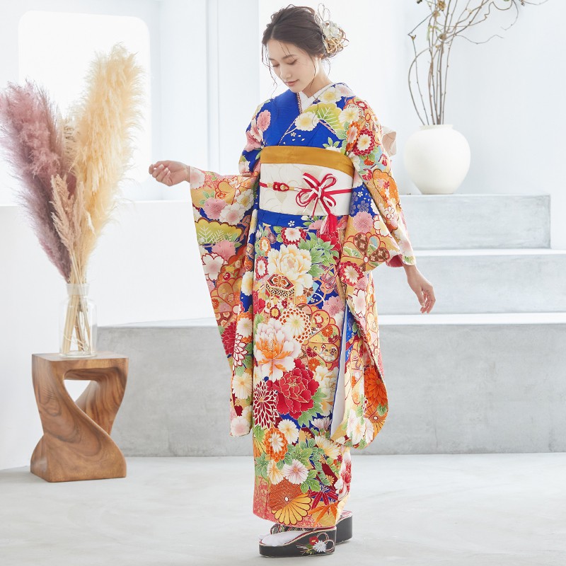 楽天市場】【振袖 レンタル】 結婚式 結納R1677 正絹 青 雲取に花と