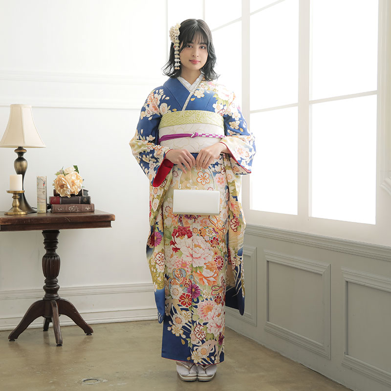 楽天市場】【成人式 振袖 レンタル】RS1618 正絹 青 枝垂桜に手毬牡丹