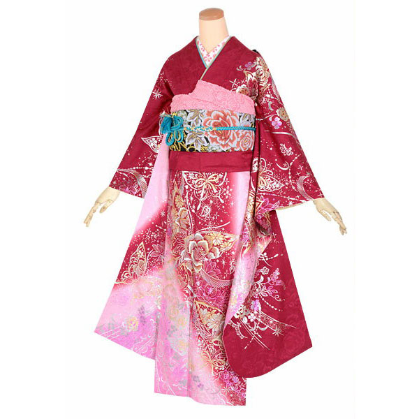 楽天市場】【成人式 振袖 レンタル】RS1629 正絹 赤・ピンク 金銀花と