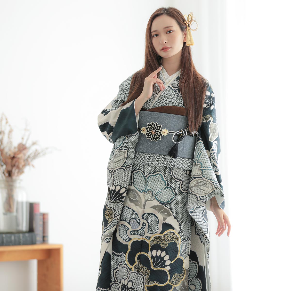 楽天市場】【振袖 レンタル】 結婚式 結納R2058 正絹 ダークグリーン