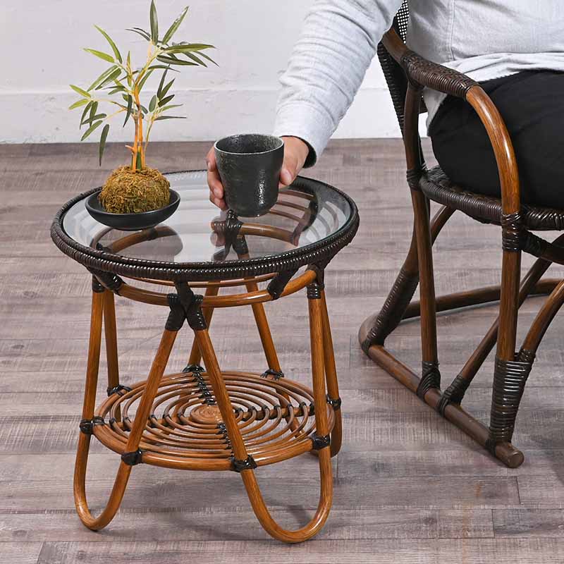 楽天市場】ラタンガラス テーブル 40cm幅 ガラステーブル サイド