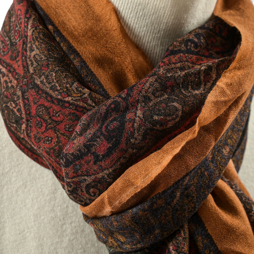 ETRO エトロ ペイズリー柄マフラー キャメルブラウン ランボスウール