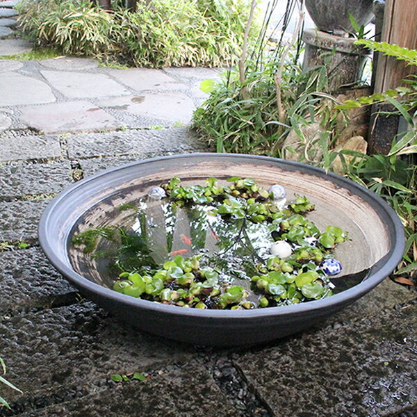 新品 ∅50 陶器 睡蓮鉢 特大 楕円 メダカ鉢 手造り 青＆緑色 高級 LLB