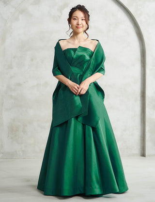 ダークグリーン ロングドレス ベアトップ 演奏会・ステージドレス
