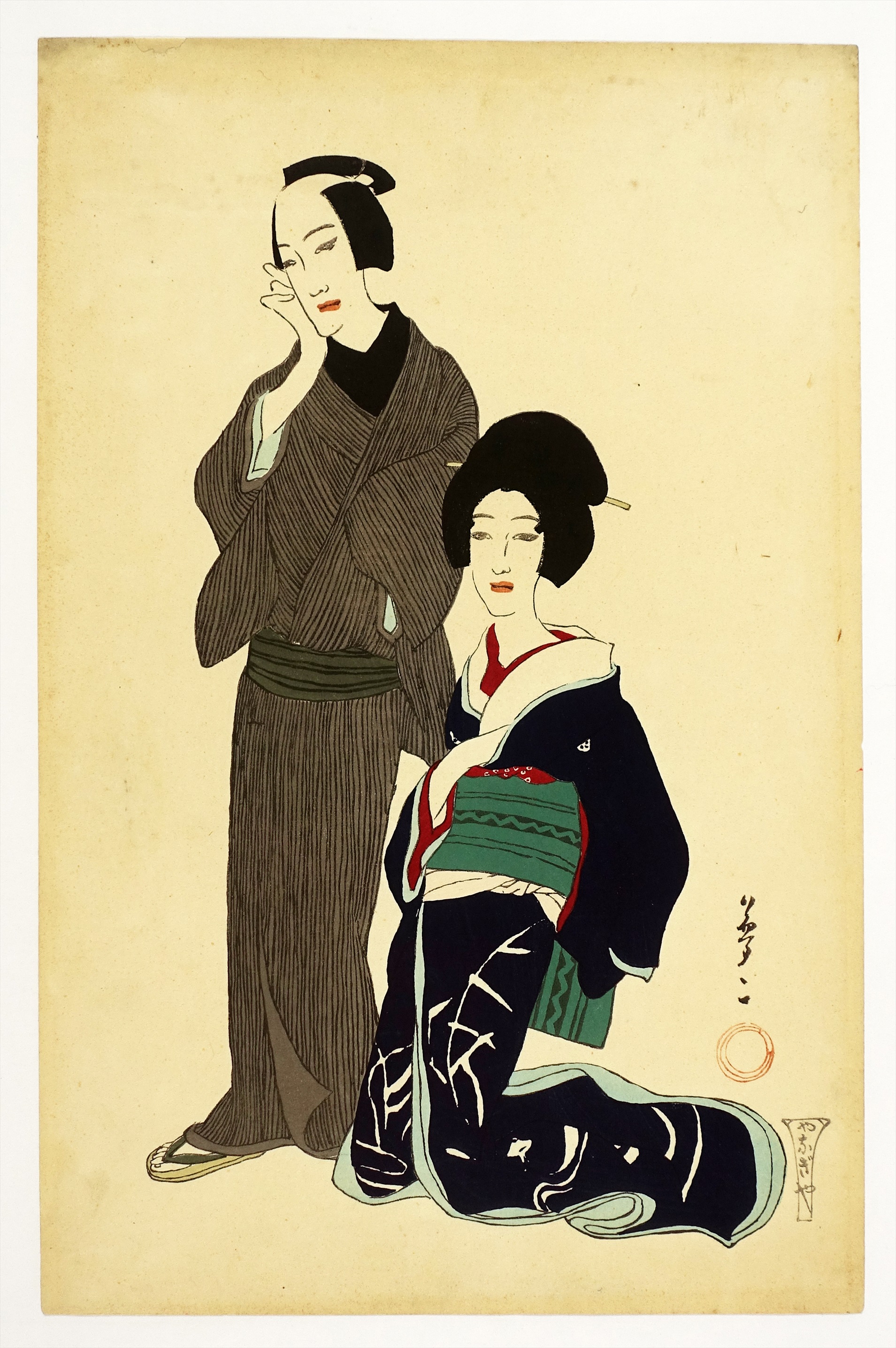 竹久夢二「梅川忠兵衛」木版画 やなぎや版 柳屋 1920年 大正ロマン