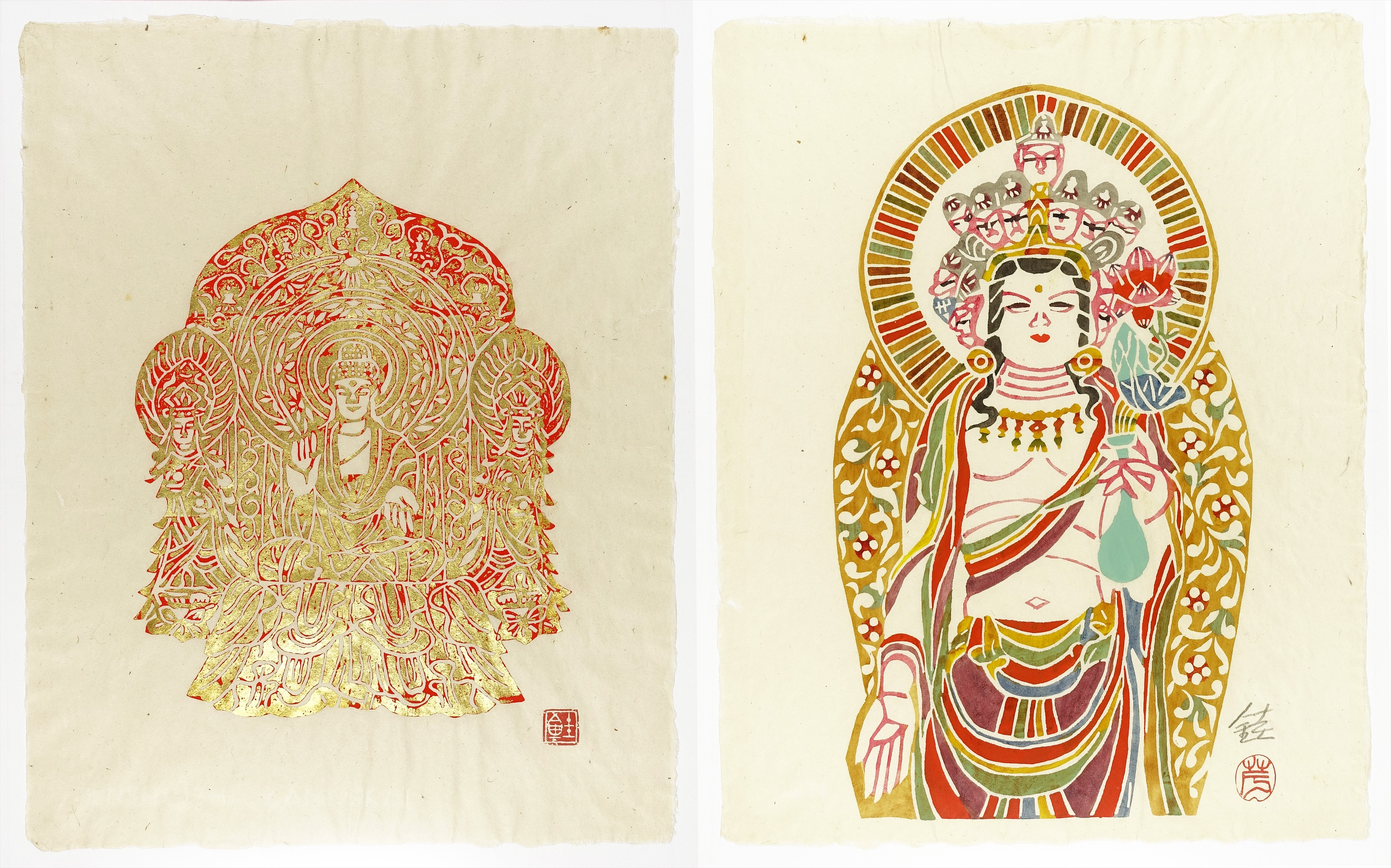 芹沢銈介・作 型絵染3点（風景画、野菜、植物） 銀座たくみのタトウ