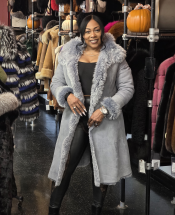 Purple Shearling Fitted Coat Fox Hand Studded by Hoss Couture