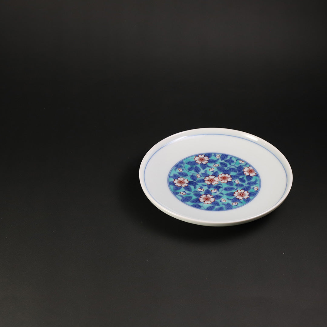 今右衛門窯 色鍋島桜文皿(藍色・緑) – ギャラリー一番館オンラインショップ