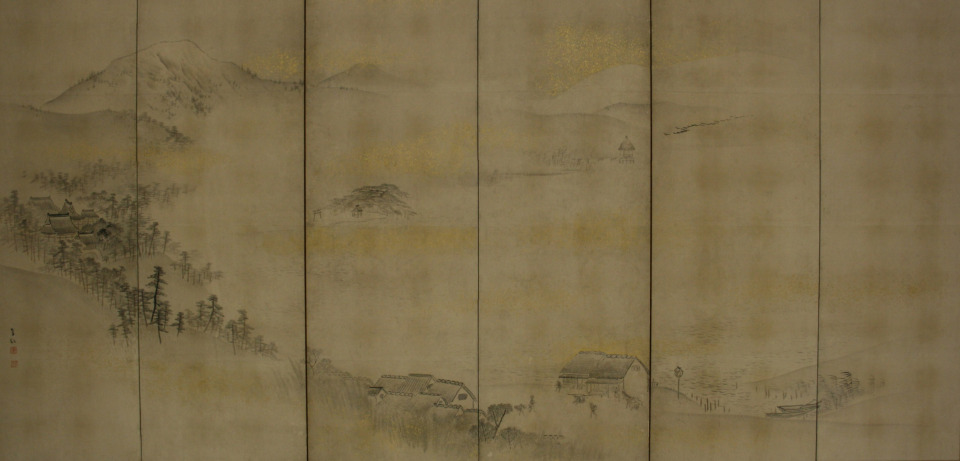 近江八景図 双幅】狩野友甫宴信 1009 滋賀 掛け軸 肉筆 江戸狩野 近江