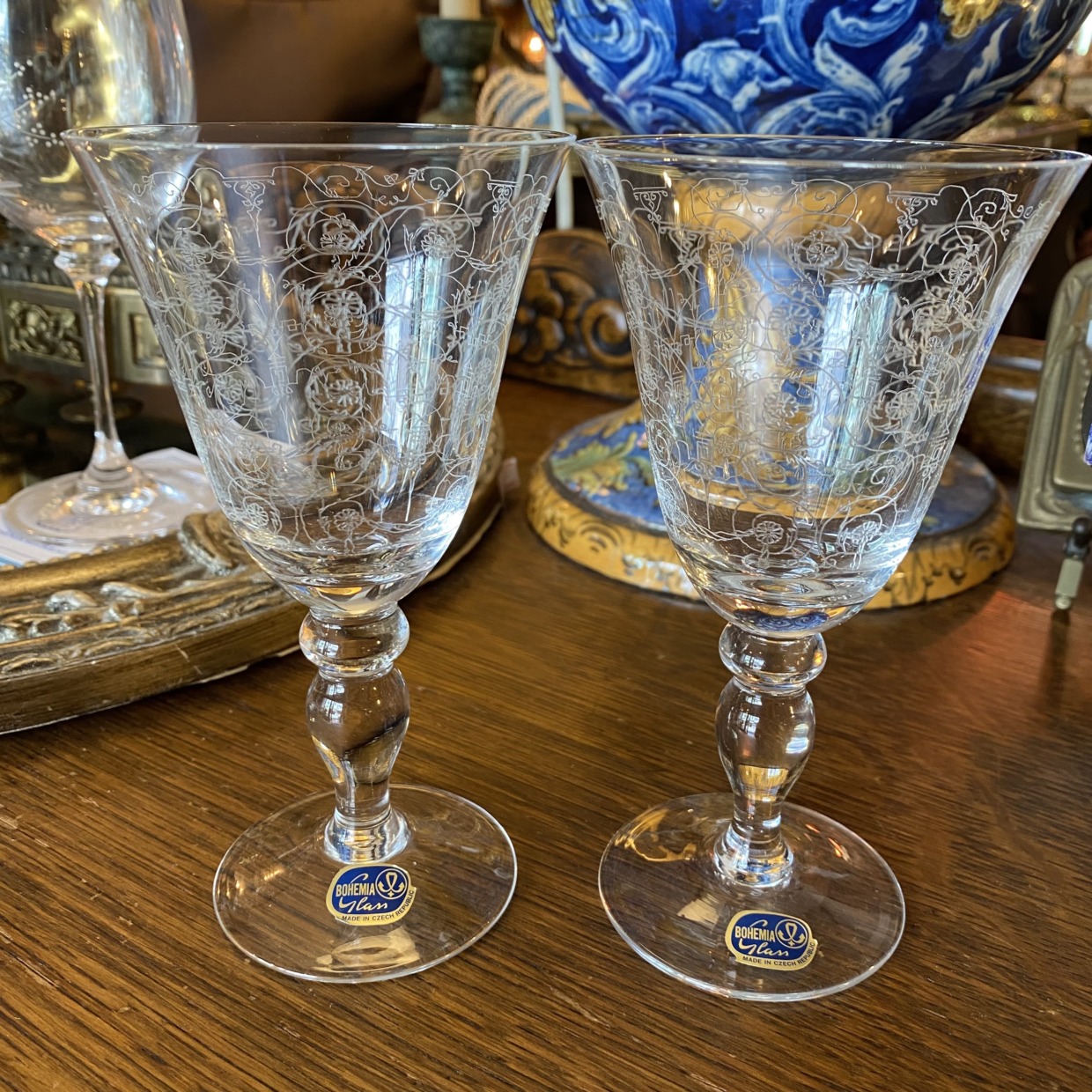 Bohemia ワイングラス ガラスエッチング ペアセット | Antique Nanae