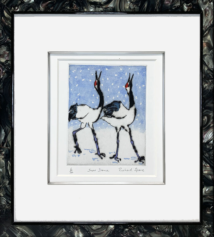 リチャード・スペア 絵画(版画額装品/ドライポイント＋手彩) 雪の舞