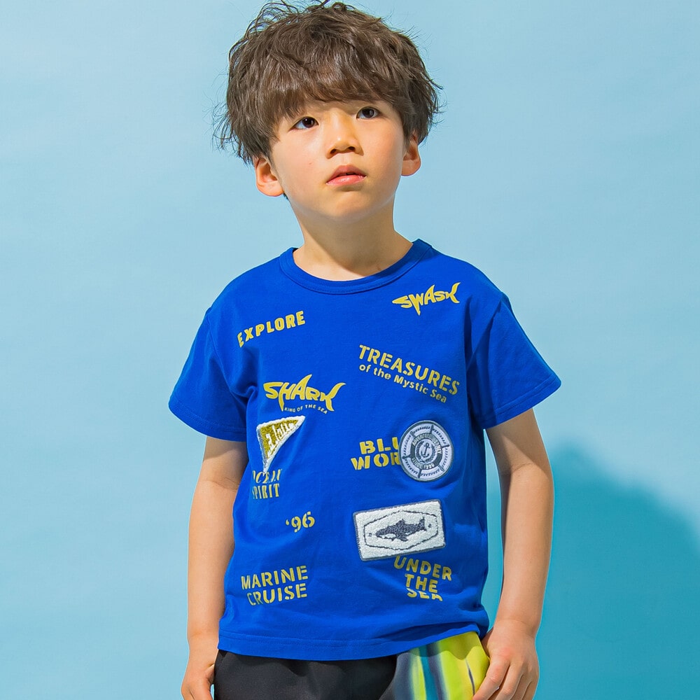 接触冷感】鮫サガラワッペンTシャツ(100~160cm)(100cm ブルー