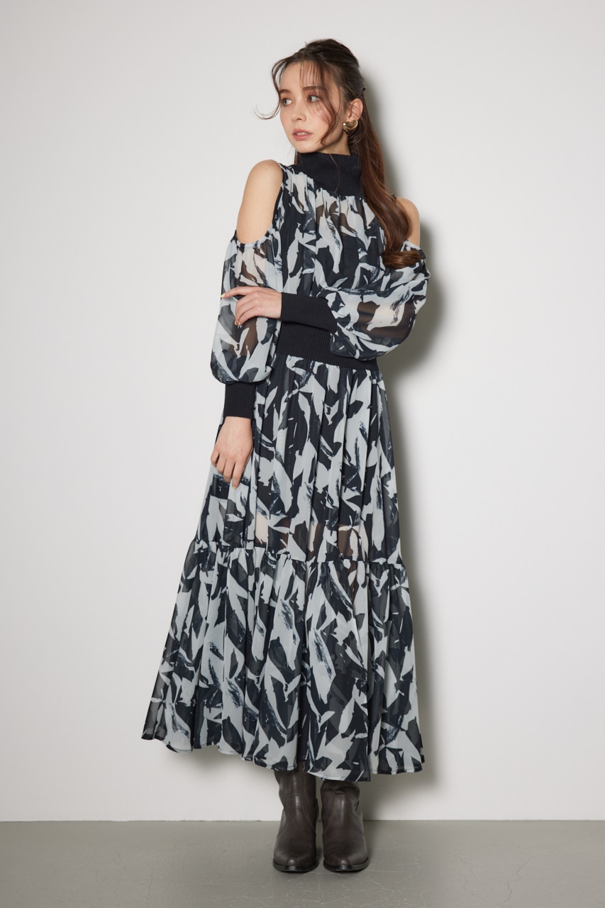 rienda | knitコンビスリットフレアワンピース (ワンピース(ロング