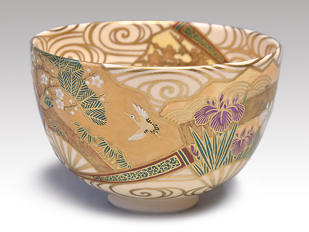 杉田祥平】色絵金銀彩海馬画茶碗桐共箱 共布 底部在銘茶道具