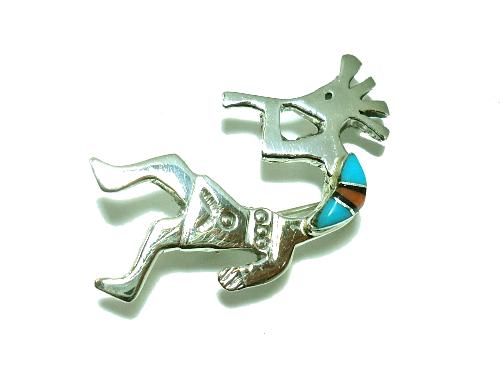 インディアンジュエリーのブローチ・ピン ココペリ柄