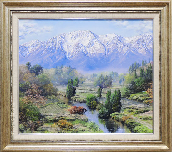 山下清 湖 砂油彩画 1965年頃 紙本著色・肉筆油彩画・日本画・額装