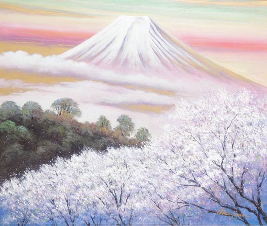 幻想絵画、空飛ぶ画家糸川裕志の富士山曼荼羅の一点、油絵、F6号 幻想