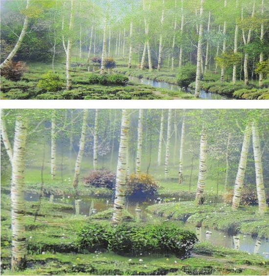 白樺林」油絵 絵画 油彩画 絵 風景画 原画F20号 白樺林」油絵 絵画