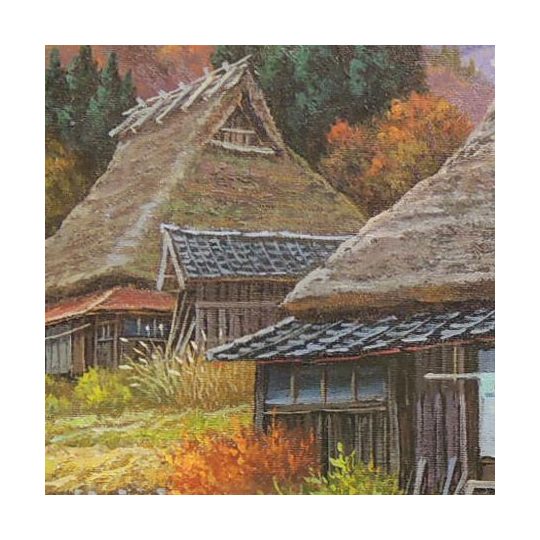 猿渡一根 アルプスと民家 應美会会員 民家人気画家 15号 油彩