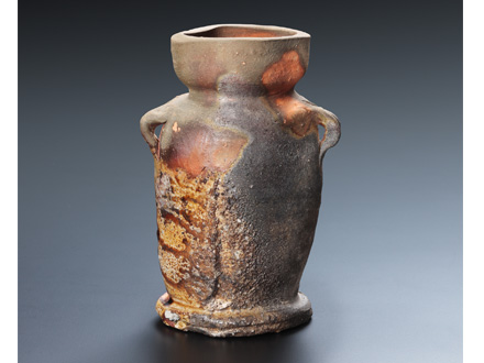 備前焼 耳付き花瓶 花入 陶印有り 備前焼 耳付花入れ 備前焼 陶印有り