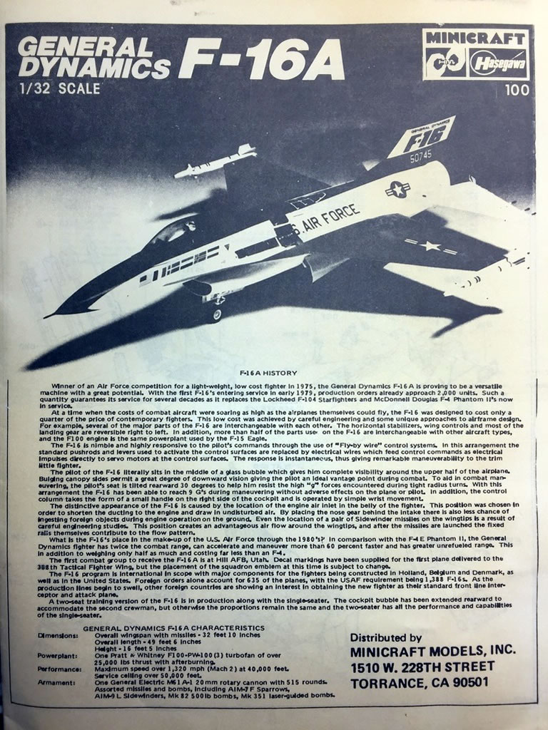 Hasegawa/Minicraft General Dynamics F-16A Fighting Falcon | Large