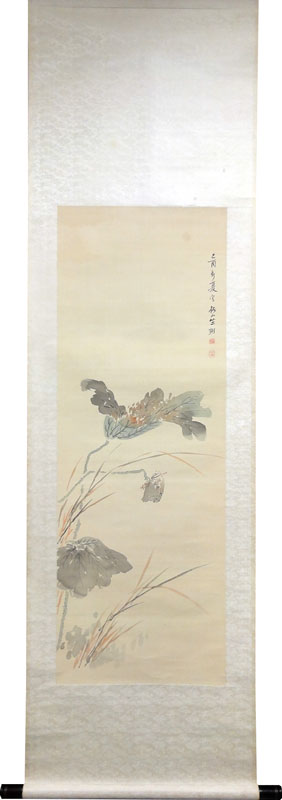椿椿山 敗荷老蝉図/掛け軸 絵画の買取.販売.表装/長良川画廊