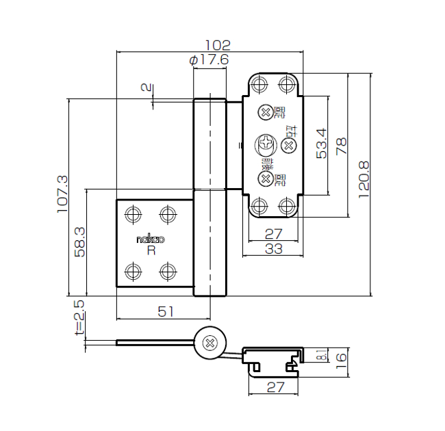 製品詳細（上下左右兼用3次元旗蝶番） | 株式会社中尾製作所