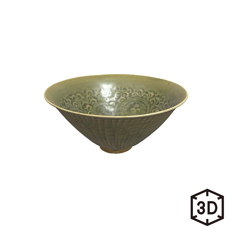 耀州窯青磁人物図花入 宋時代まとめて4点 耀州窯青磁人物図花入 宋時代