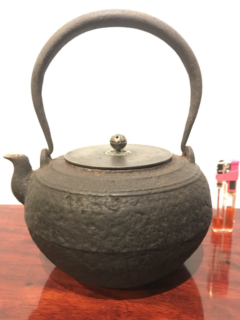 釜師畠春斎造銅蓋呑溝形鉄瓶/共箱】 煎茶道具湯