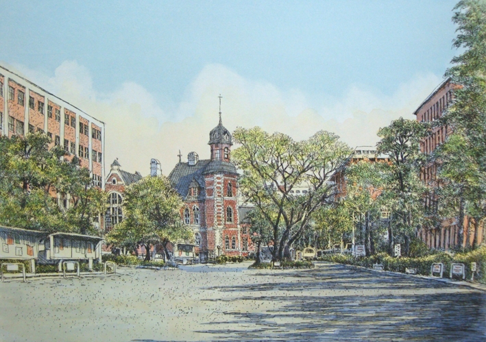 希少 織田義郎作品 172/200 風景画 エッチング技法 手彩 サイン入り