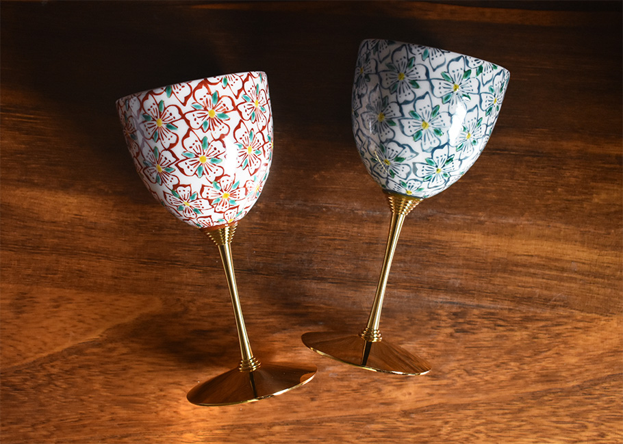 九谷焼 ペアワインカップ 花紋【アウトレット】 九谷焼専門店 和座本舗