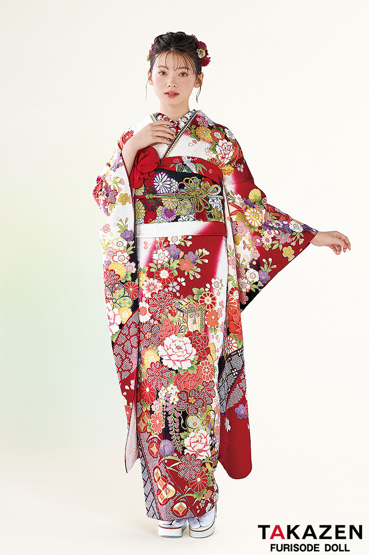 正統派古典 赤/黒/白 御所車柄/牡丹柄 人気 上品 可愛い 伝統的古典