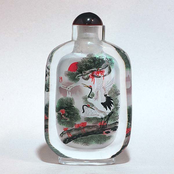 ♢中国 古玩 古美術品 ガラス絵 化粧入 蓋付き瓶 壺 化粧道具 鼻煙壺