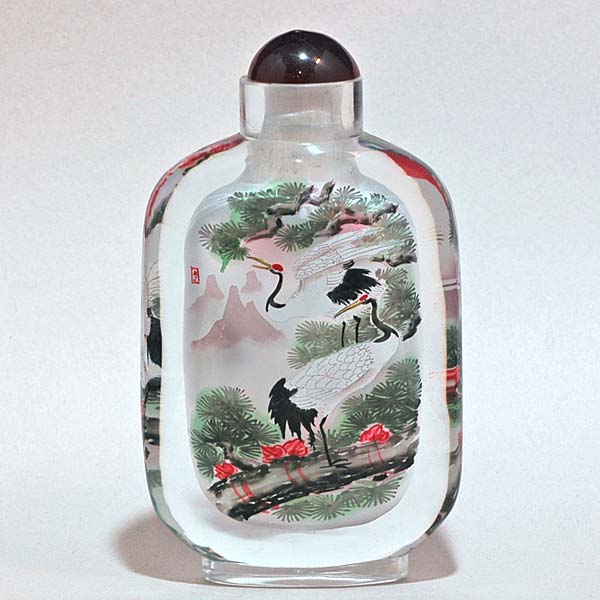 中国工芸品 内画鼻煙壺 ビエンコ 送料無料 色被ガラス亀蓮彫刻小瓶/