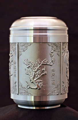 銅 細工 梅蘭竹菊茶缶 密封貯蔵缶 茶道工芸品 置物 銅 細工 梅蘭竹菊茶