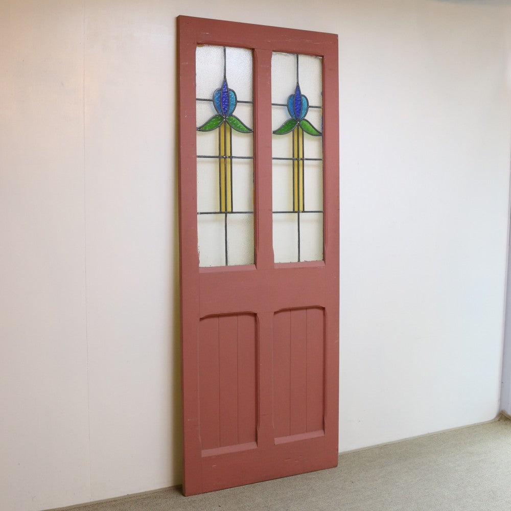 優しい色合わせで気持ち和らぐ♪英国アンティークステンドグラスドア